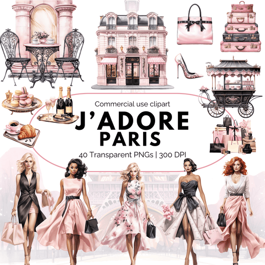 Watercolor J'adore Paris Clipart