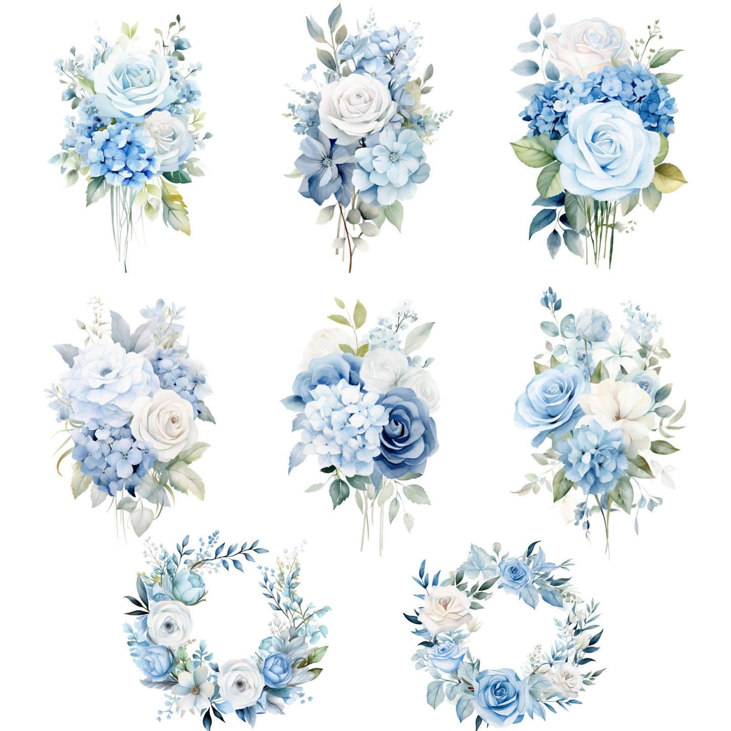 Watercolor Light Blue Floral Clipart