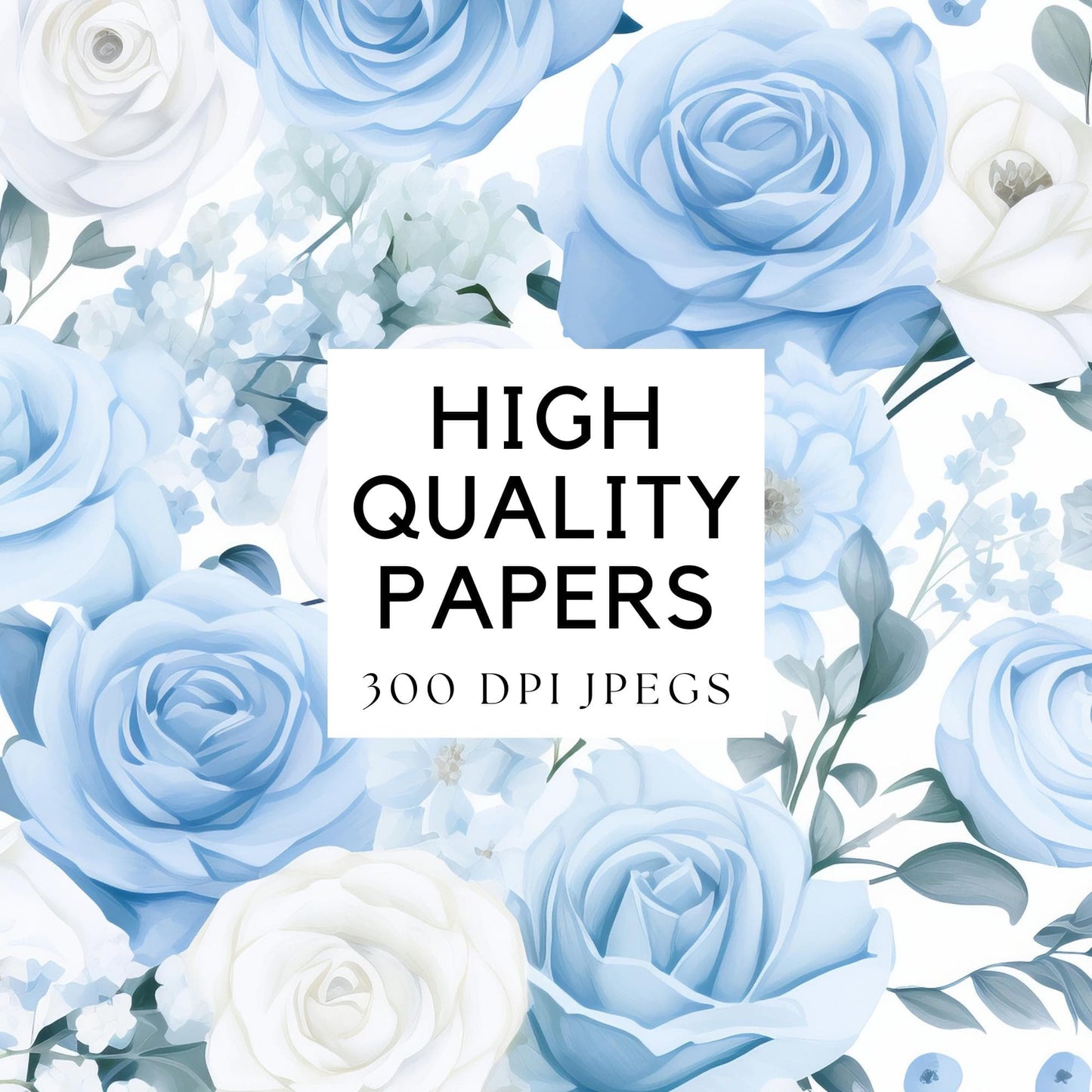 Watercolor Light Blue Floral Digital Papers