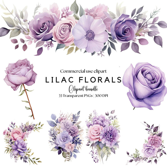 Watercolor Lilac Floral Clipart