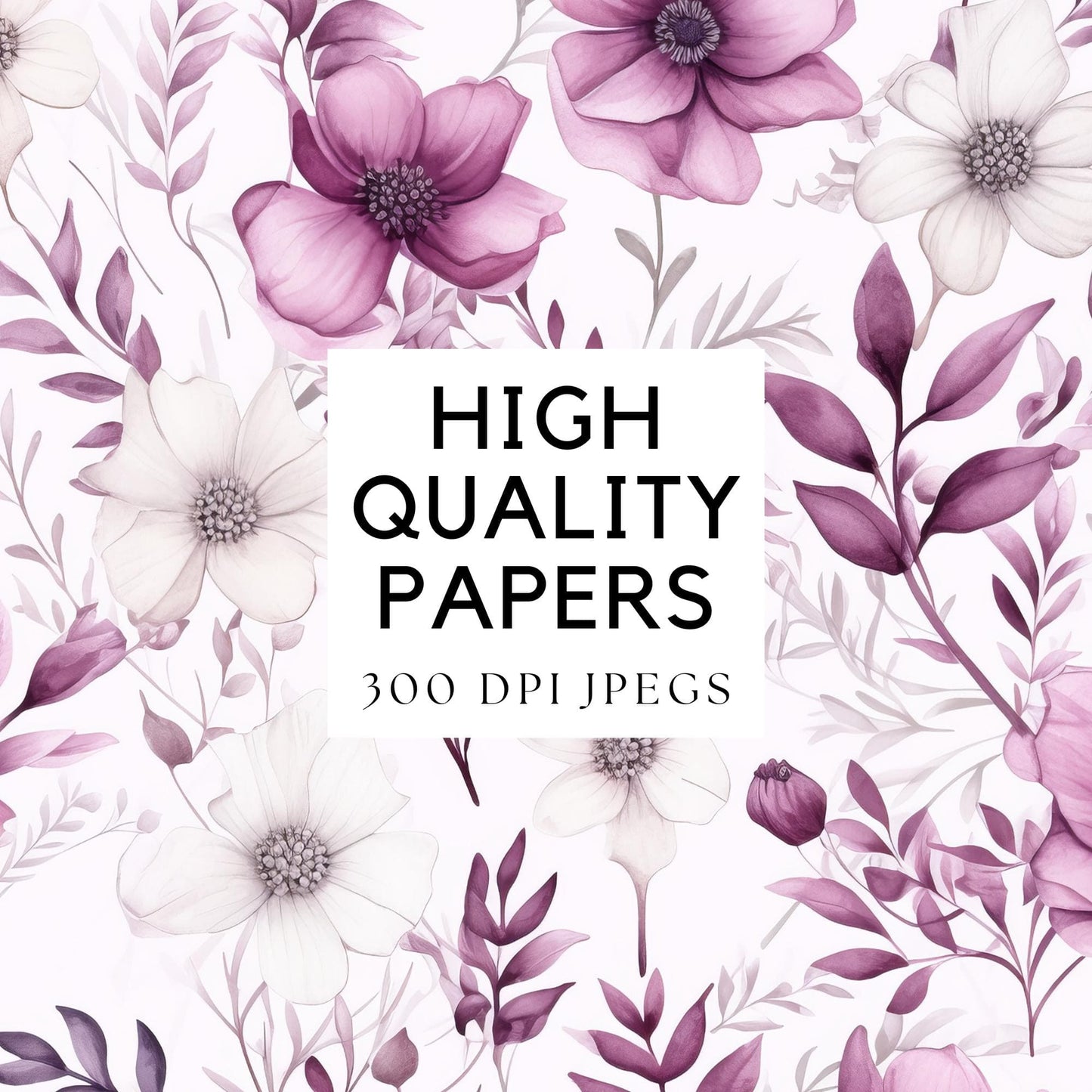 Watercolor Mauve Floral Digital Papers