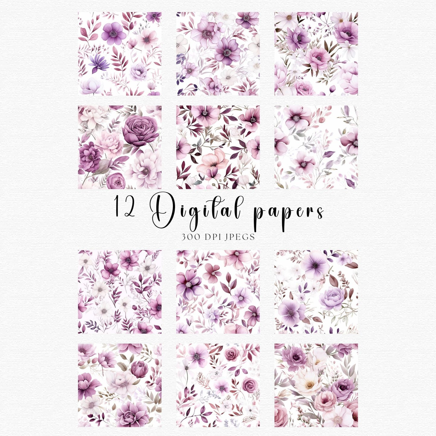Watercolor Mauve Floral Digital Papers