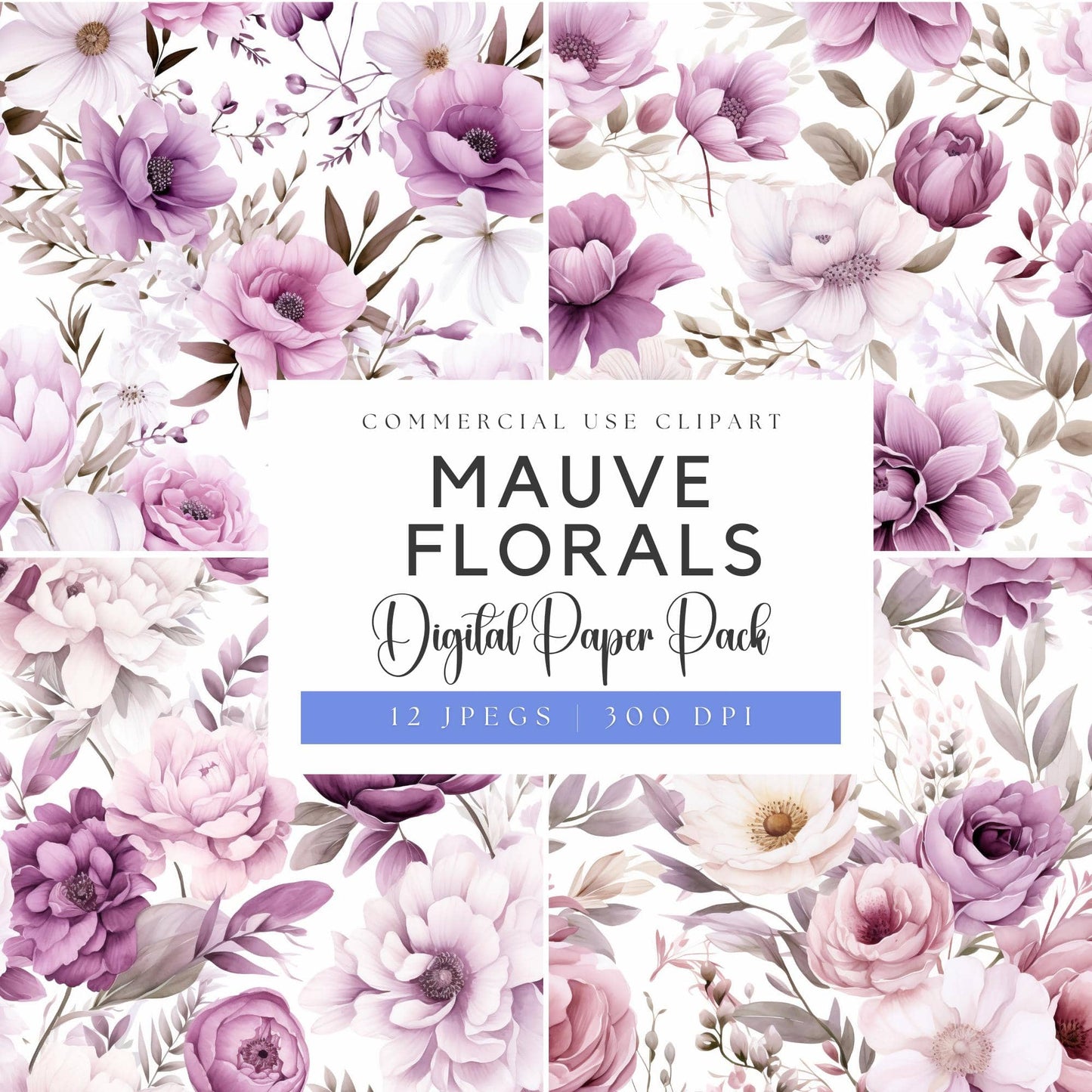 Watercolor Mauve Floral Digital Papers