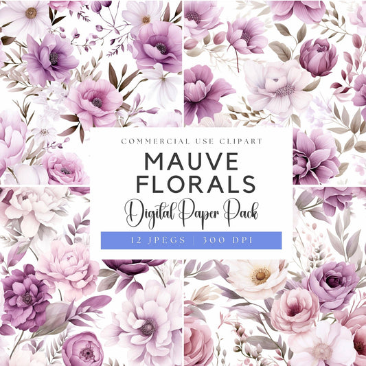 Watercolor Mauve Floral Digital Papers