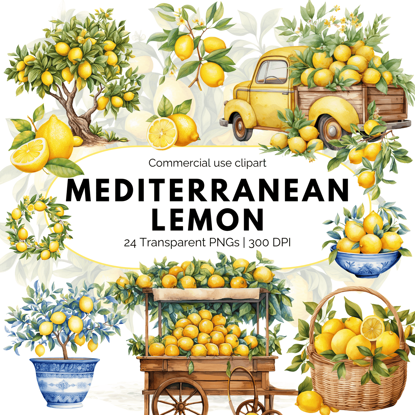 Watercolor Mediterranean Lemon Clipart