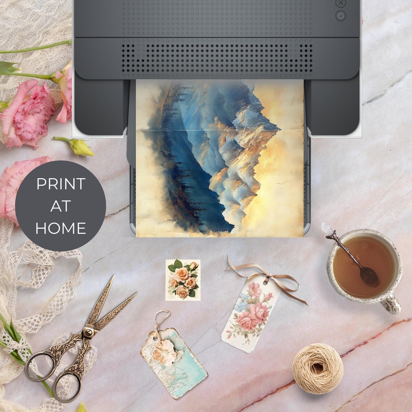 Watercolor Mountains Junk Journal Printable Scrapbook Pages