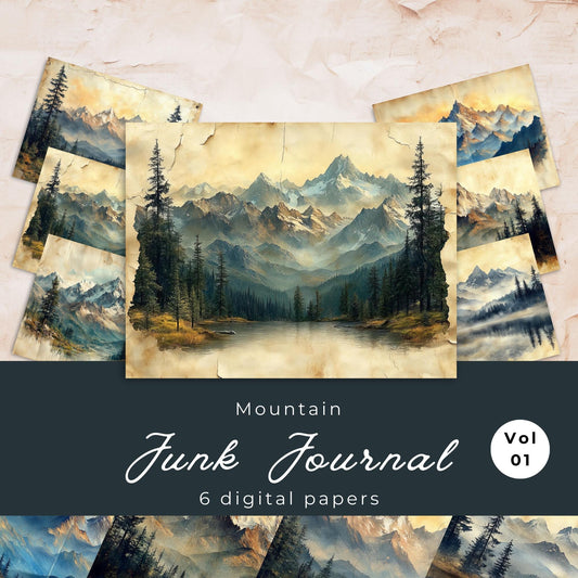 Watercolor Mountains Junk Journal Printable Scrapbook Pages