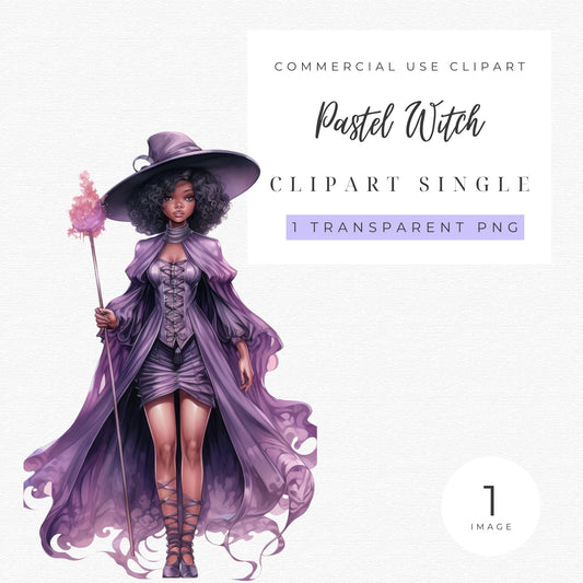 Watercolor Pastel Witch Clipart