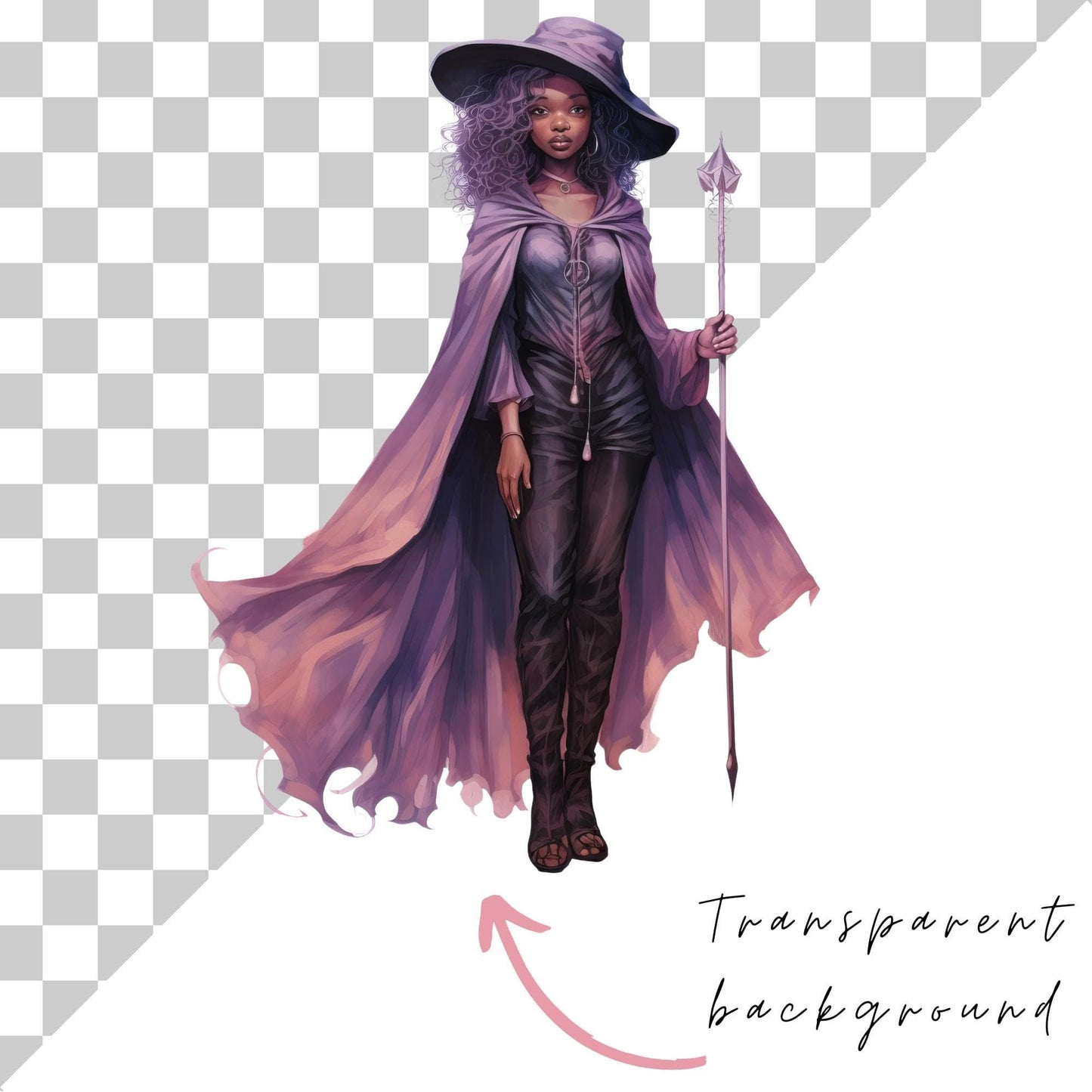 Watercolor Pastel Witch Clipart