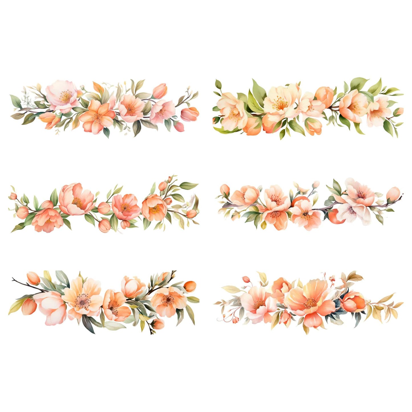 Watercolor Peach Floral Clipart