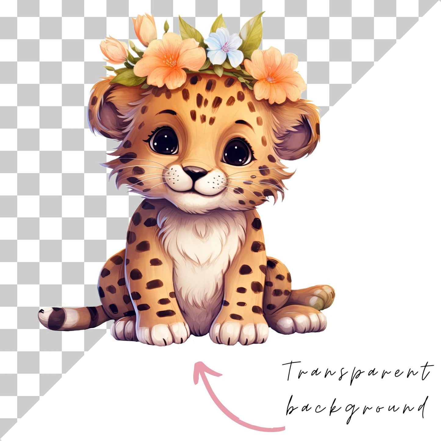 Watercolor Pink Baby Safari Animals Clipart