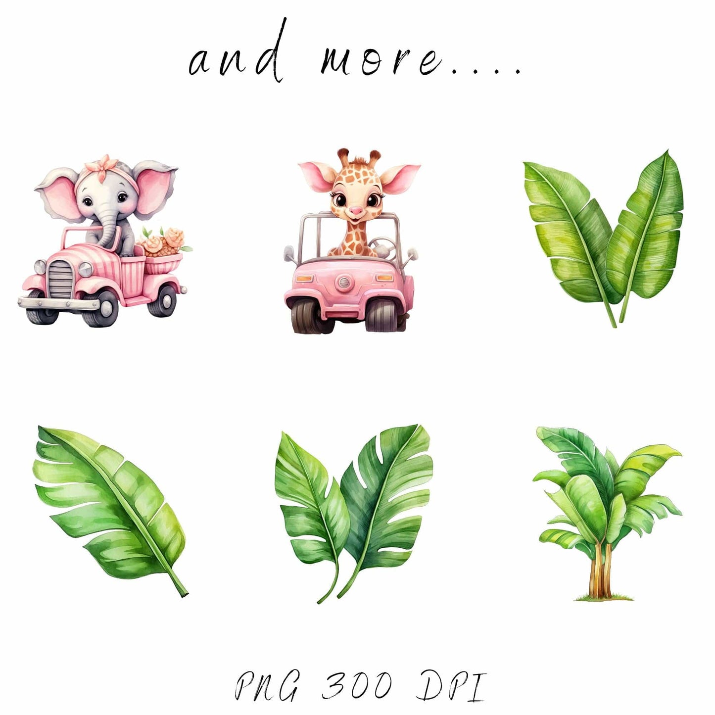 Watercolor Pink Baby Safari Animals Clipart