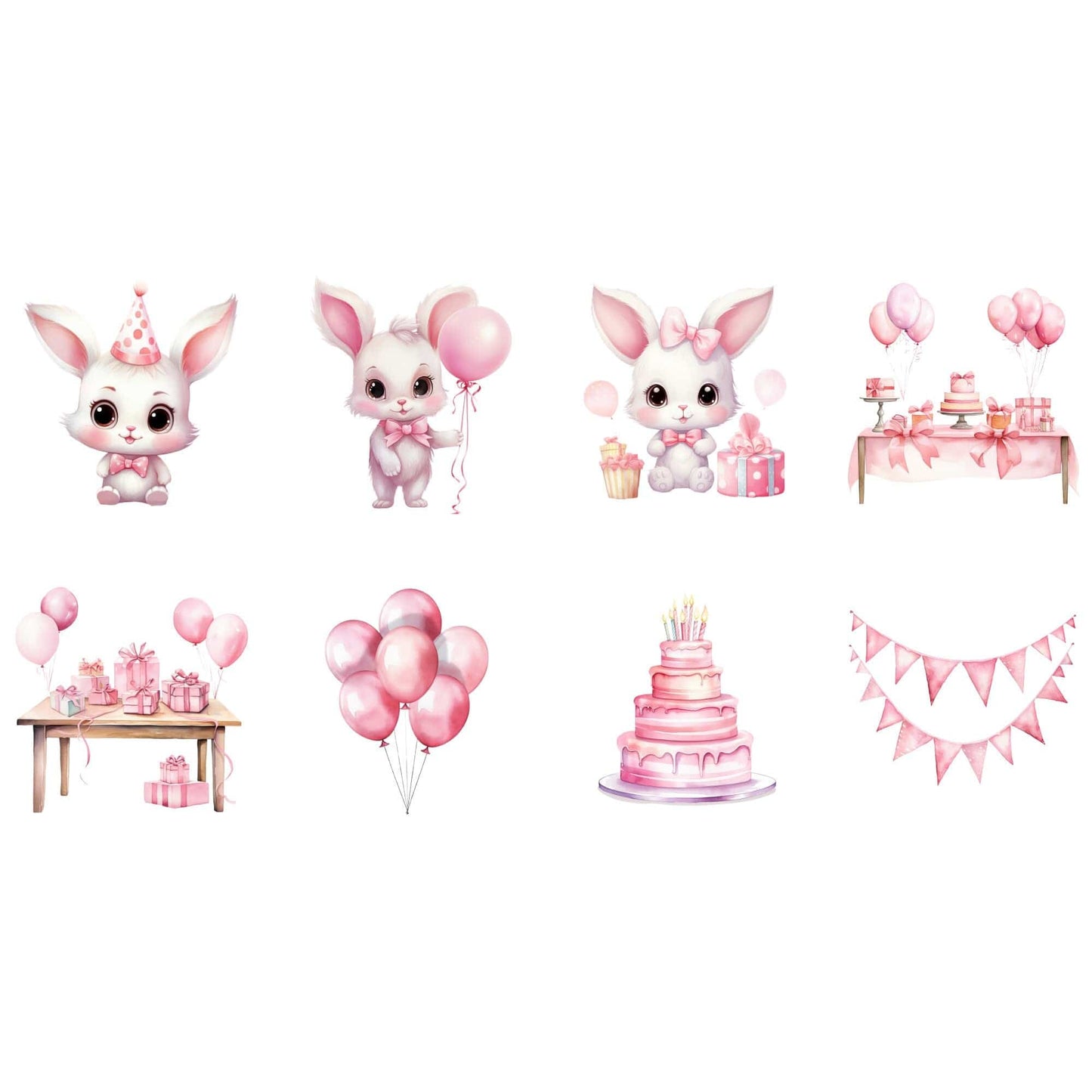 Watercolor Pink Birthday Bunny Clipart