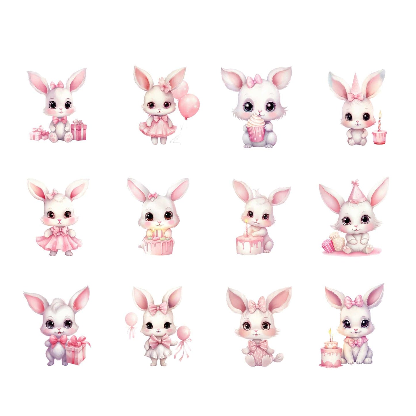 Watercolor Pink Birthday Bunny Clipart