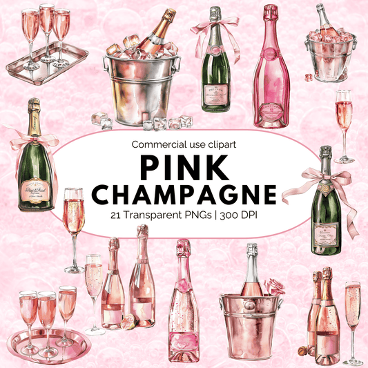 Watercolor Pink Champagne Clipart