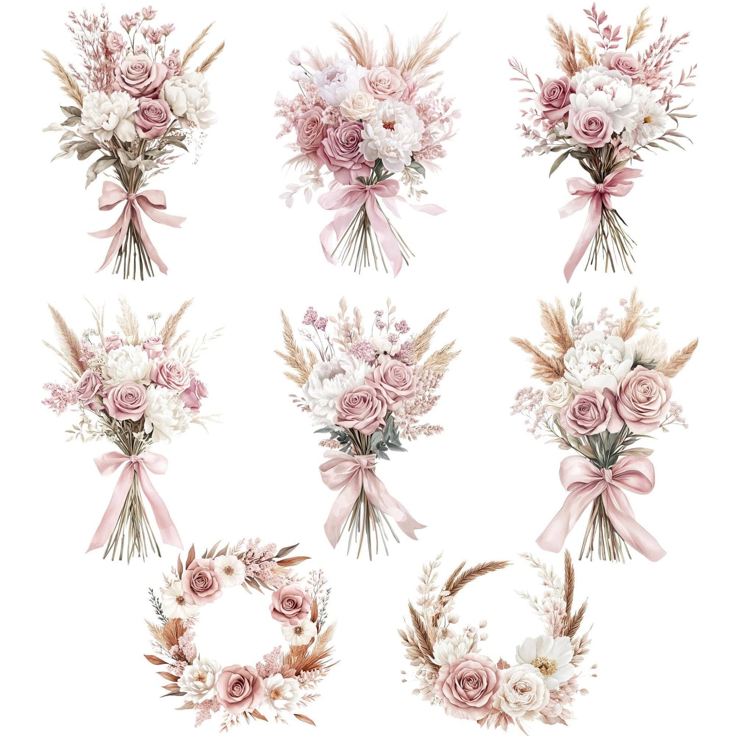 Watercolor Pink Floral Pampas Clipart