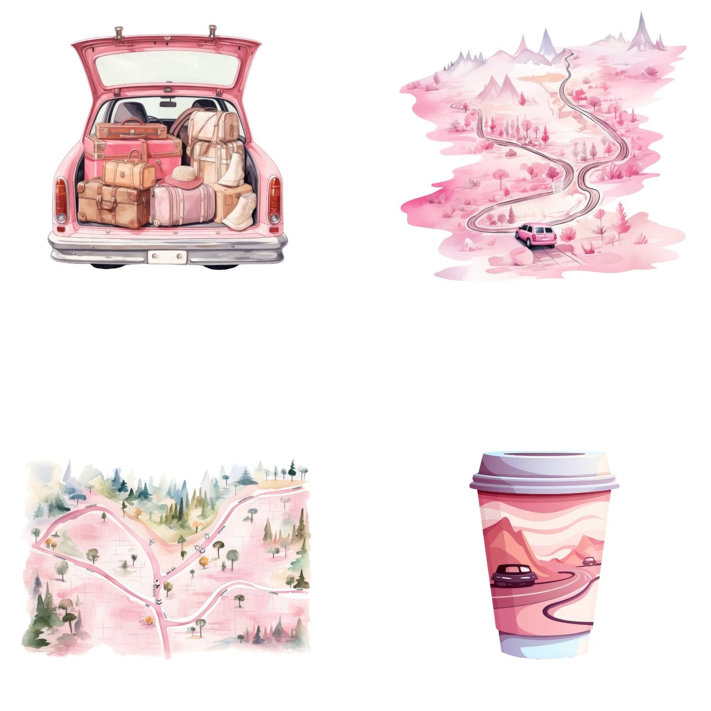 Watercolor Pink Road trip girl clipart