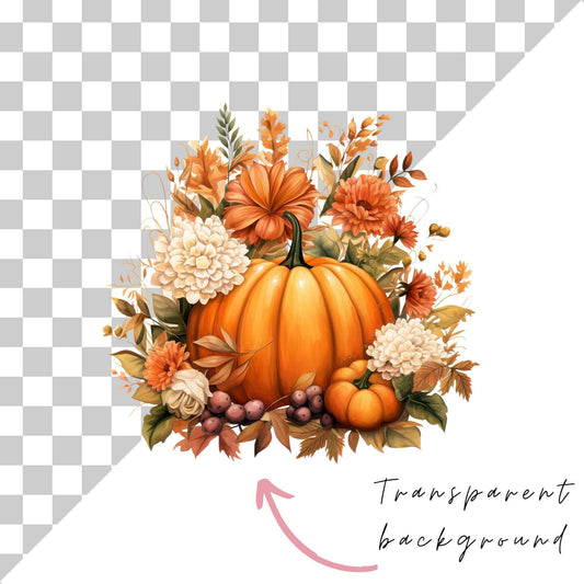 Watercolor Pumpkin Bouquet Clipart
