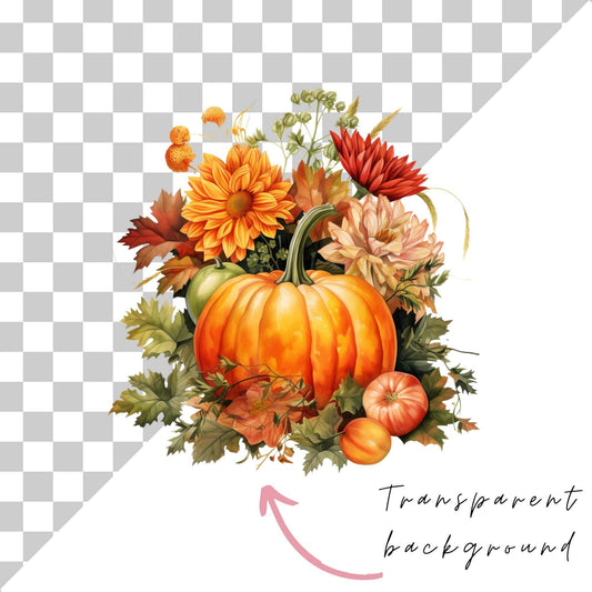 Watercolor Pumpkin Bouquet Clipart