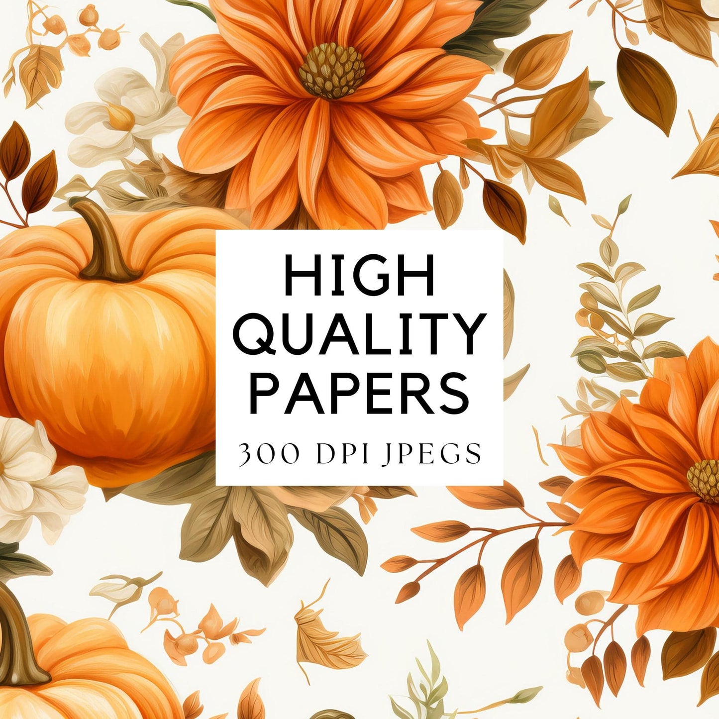 Watercolor Pumpkin Bouquet Digital Papers