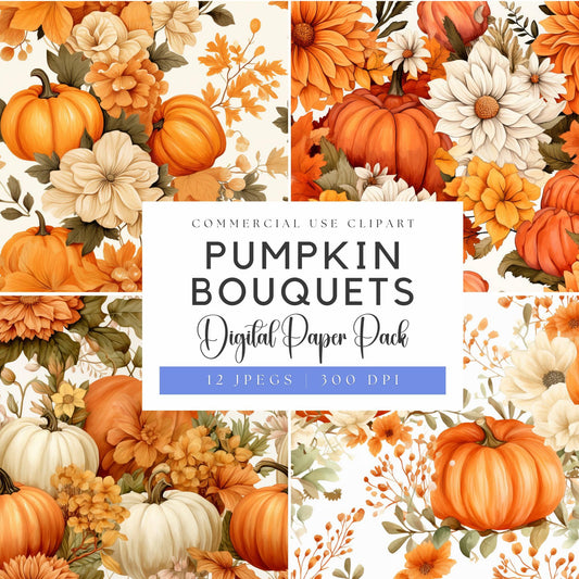 Watercolor Pumpkin Bouquet Digital Papers