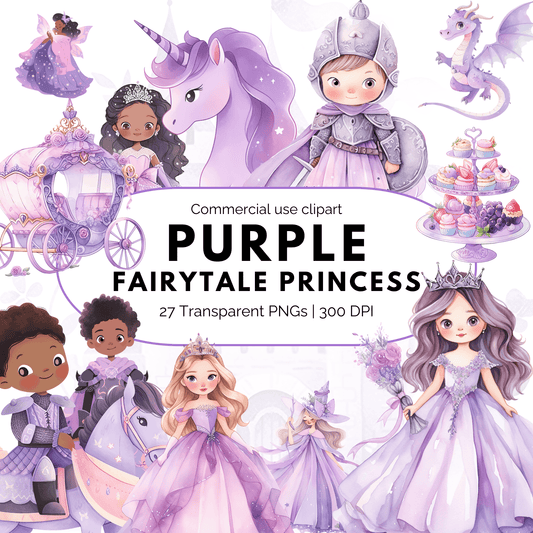 Watercolor Purple Fairytale Princess Clipart