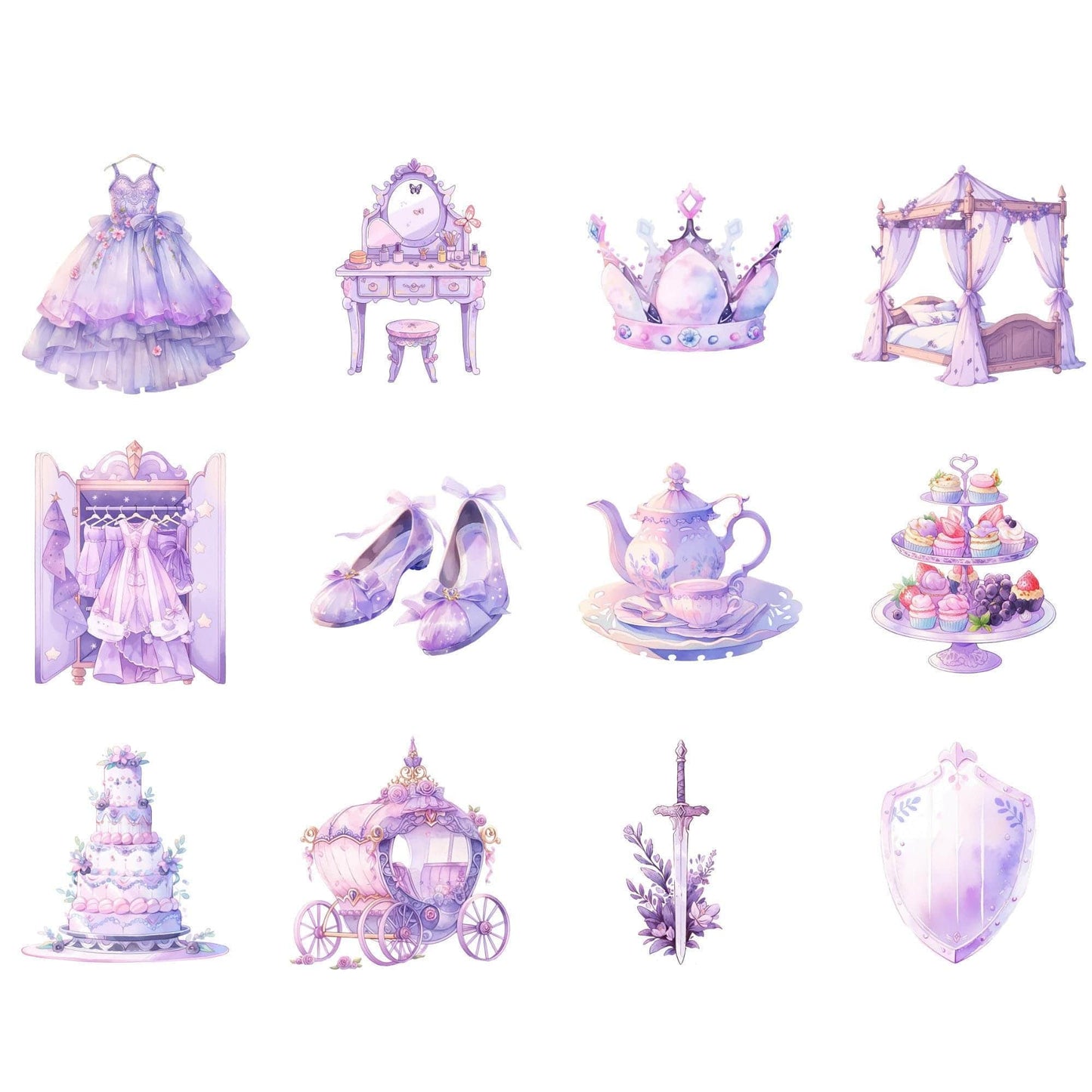 Watercolor Purple Fairytale Princess Clipart