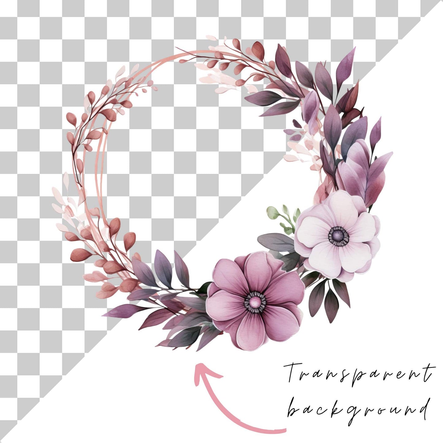 Watercolor Purple Floral Clipart