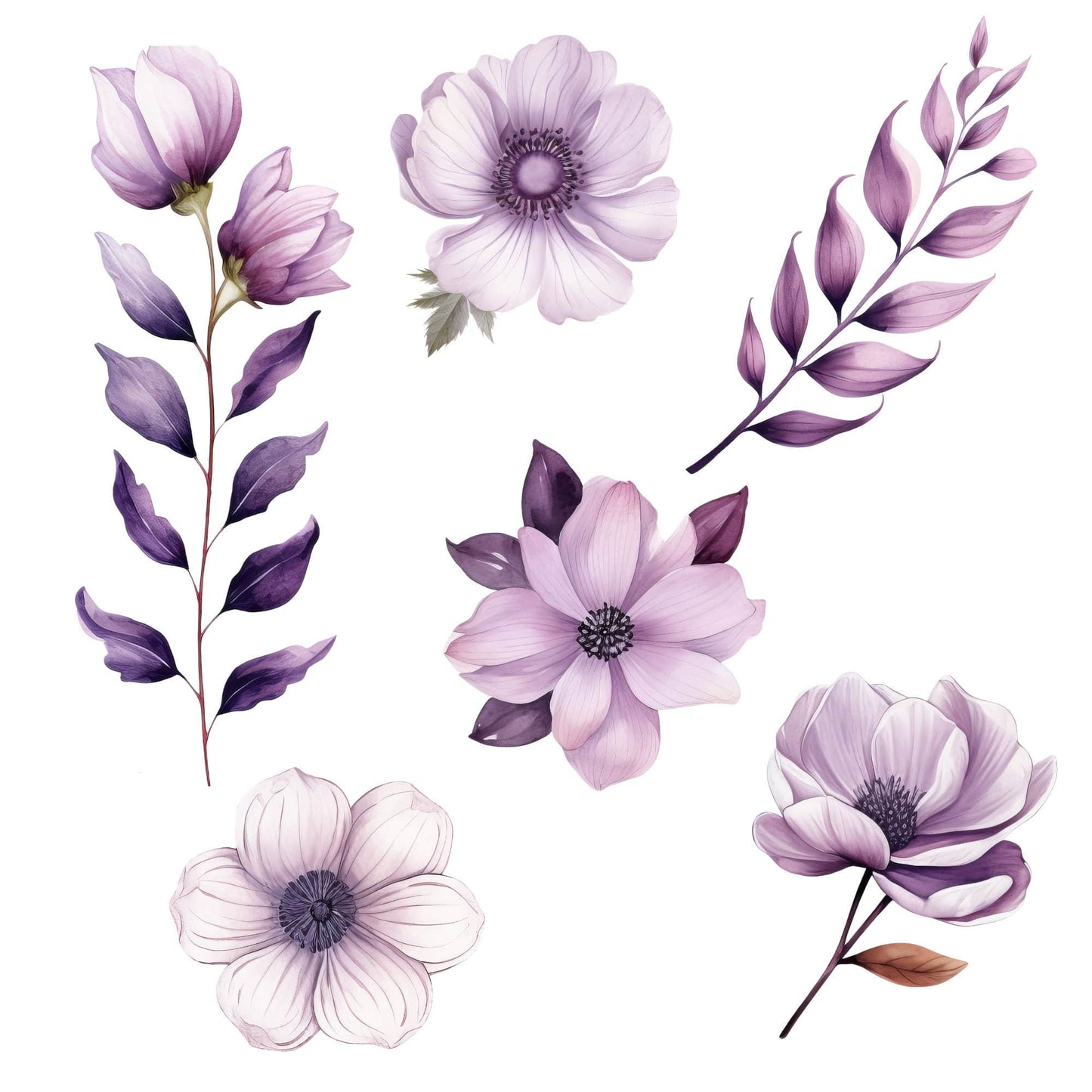 Watercolor Purple Floral Clipart
