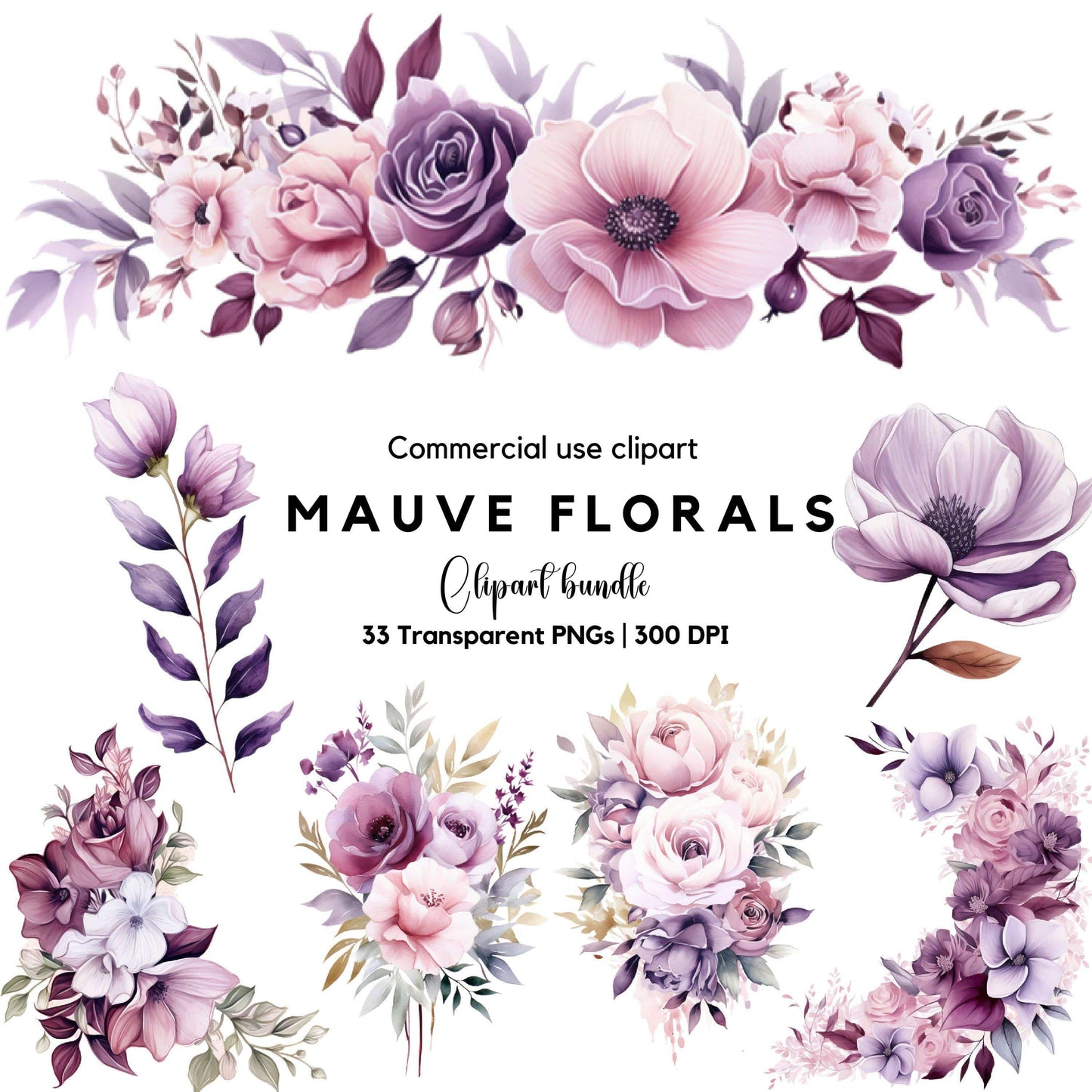 Watercolor Purple Floral Clipart