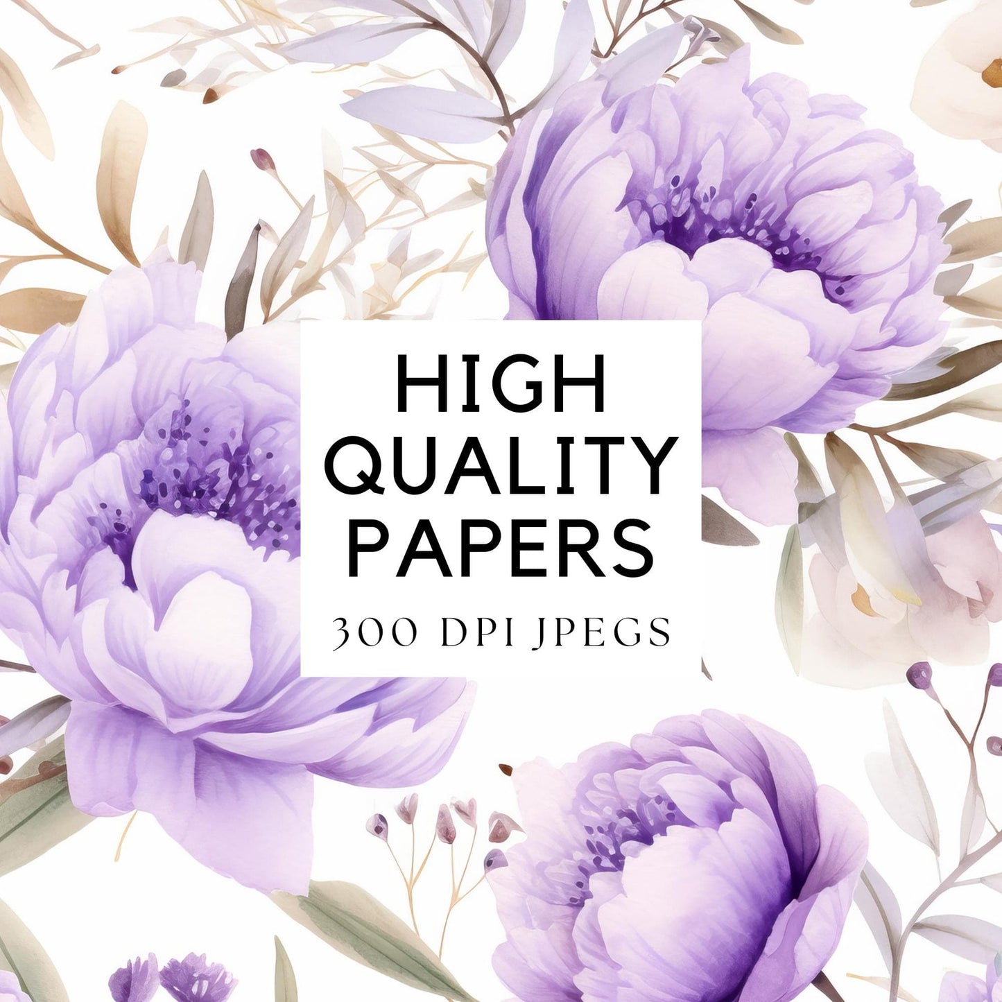 Watercolor Purple Peony Digital Papers