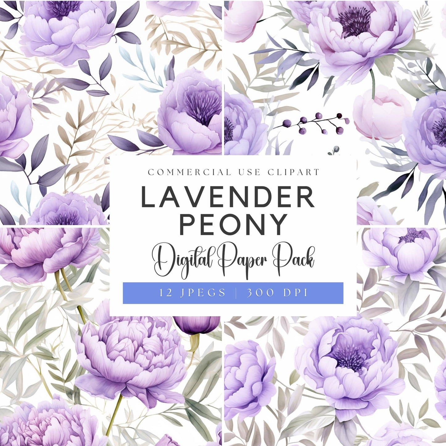 Watercolor Purple Peony Digital Papers