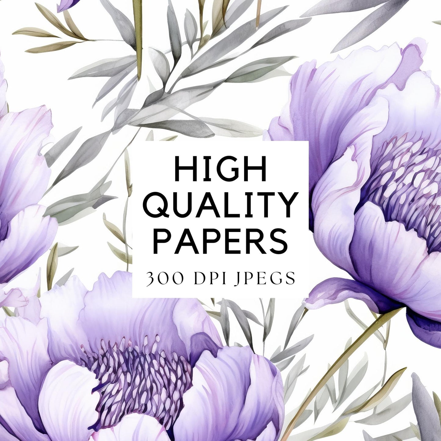 Watercolor Purple Peony Digital Papers