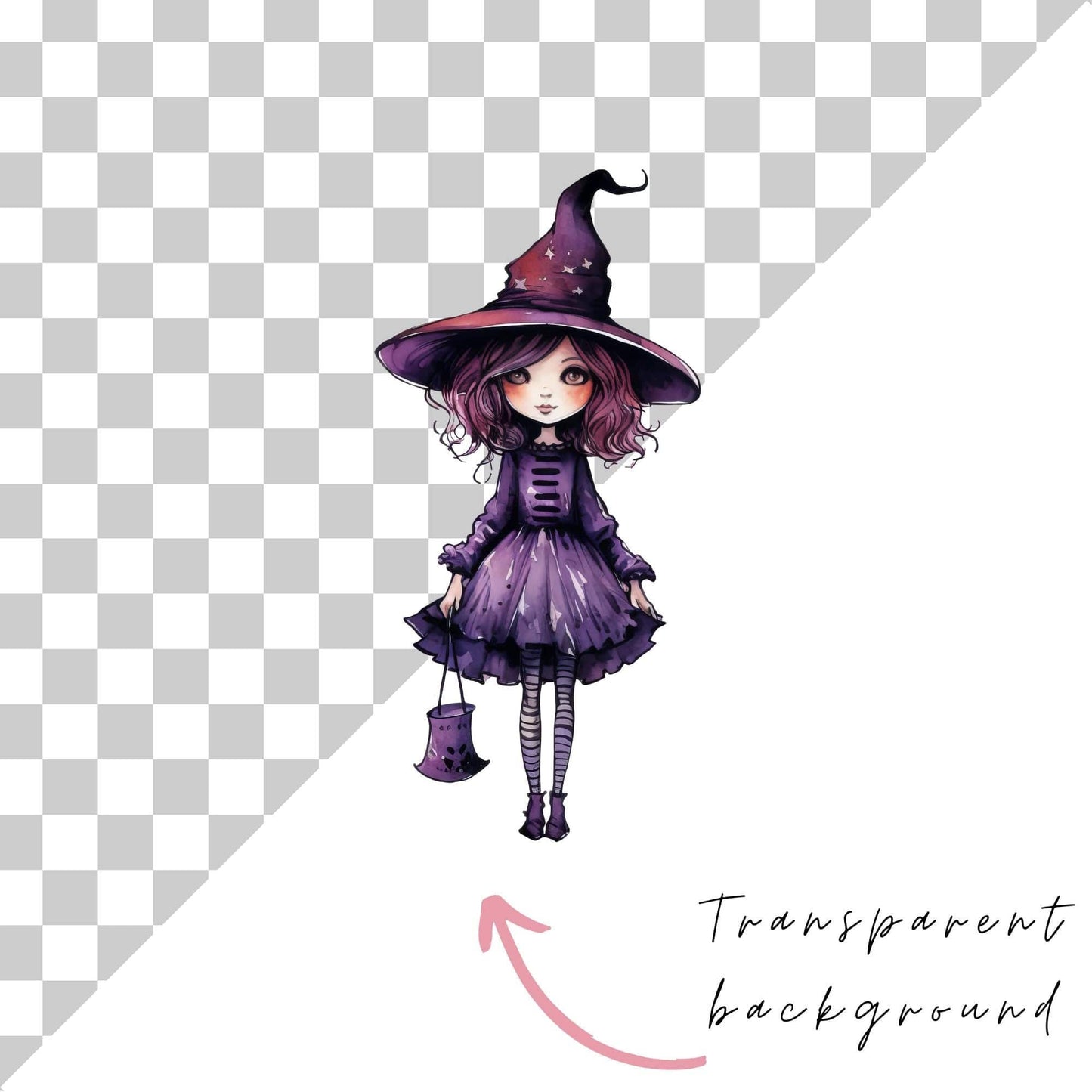 Watercolor Quirky Witch Clipart