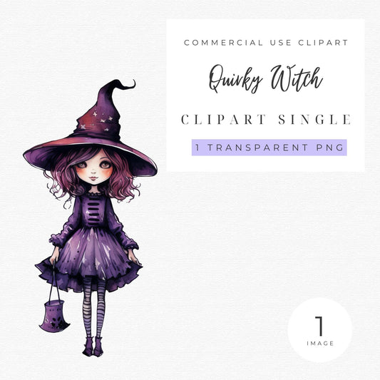 Watercolor Quirky Witch Clipart