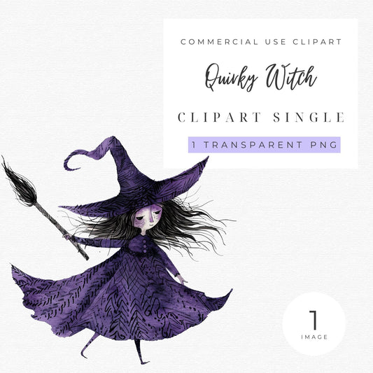 Watercolor Quirky Witch Clipart