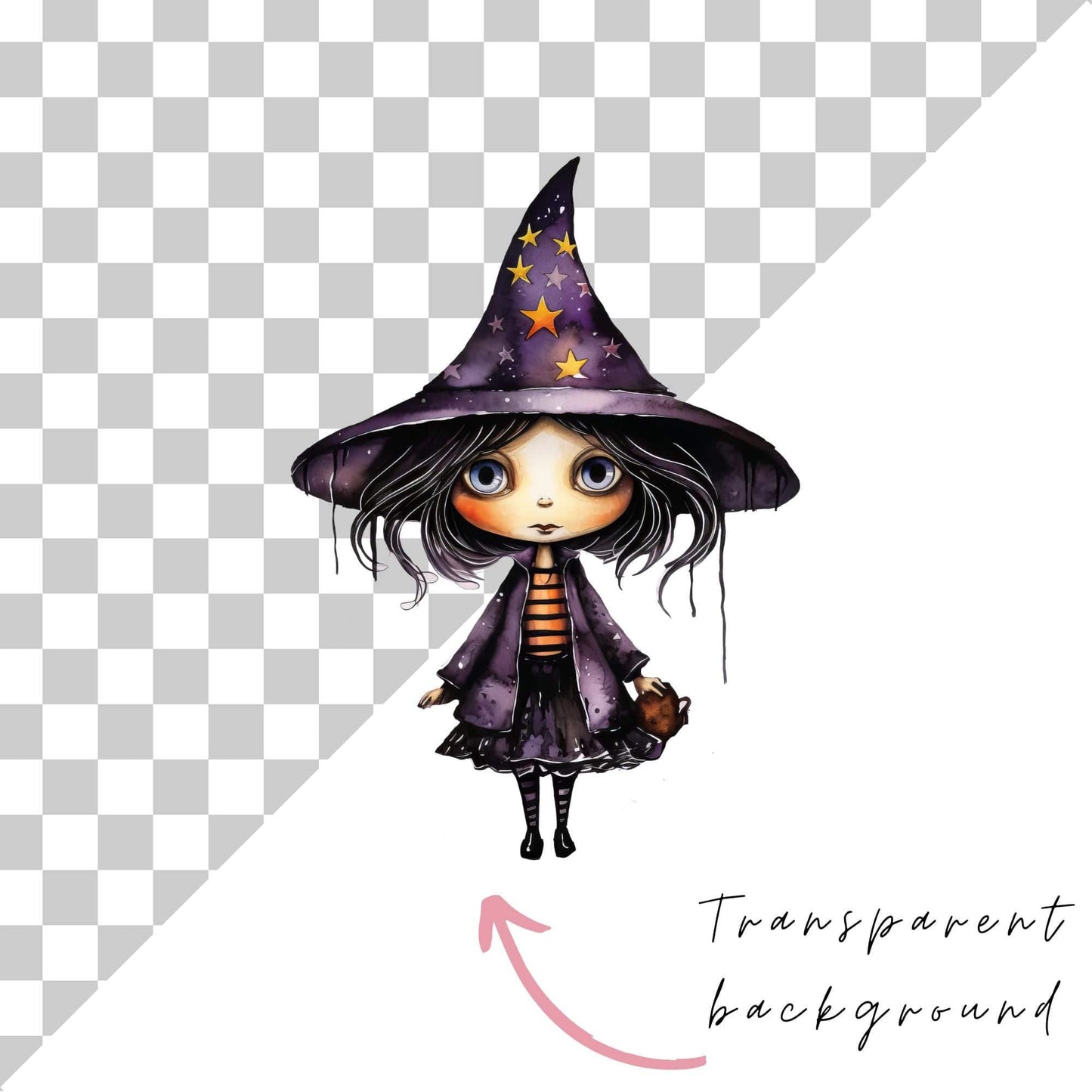 Watercolor Quirky Witch Clipart