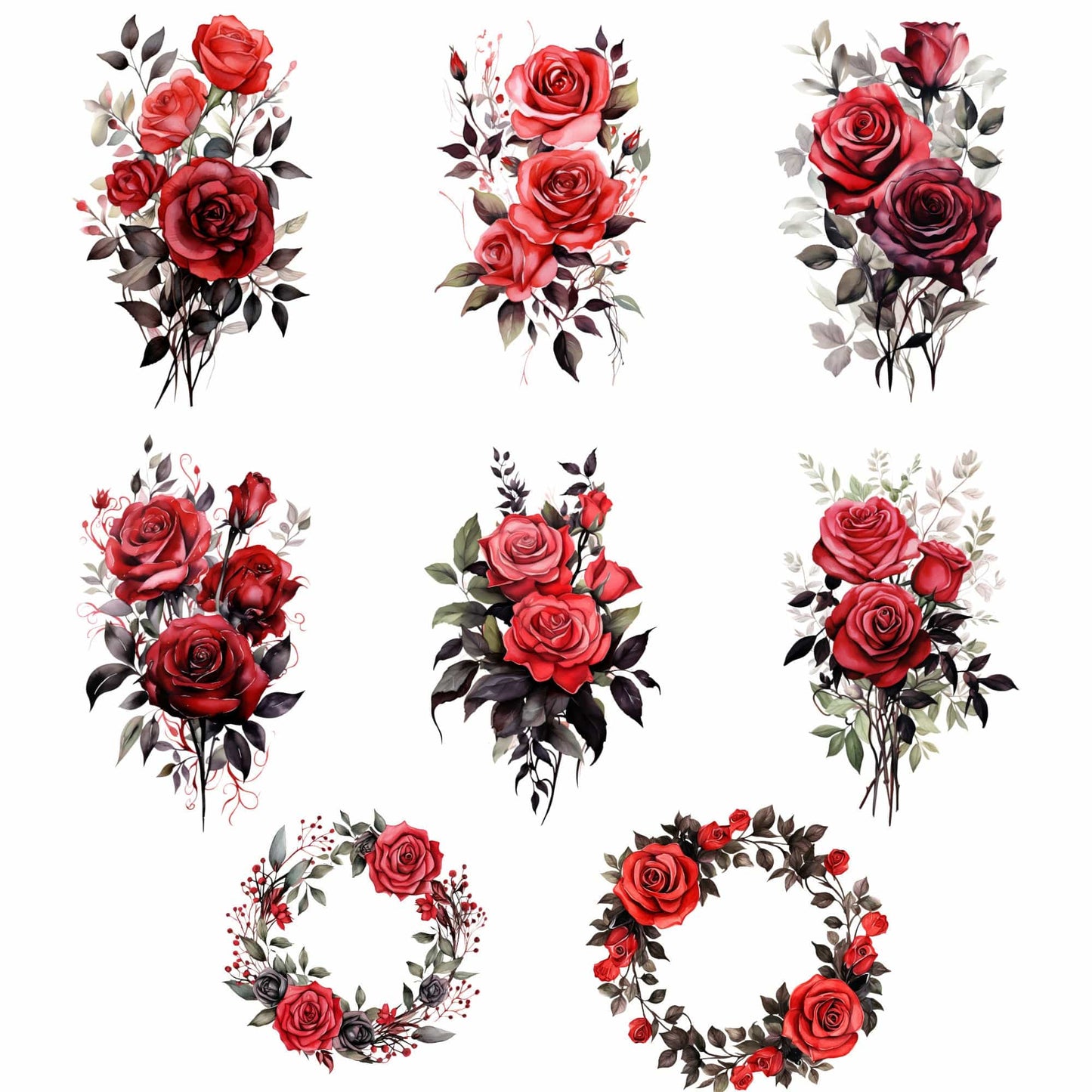 Watercolor Red and Black Floral Clipart