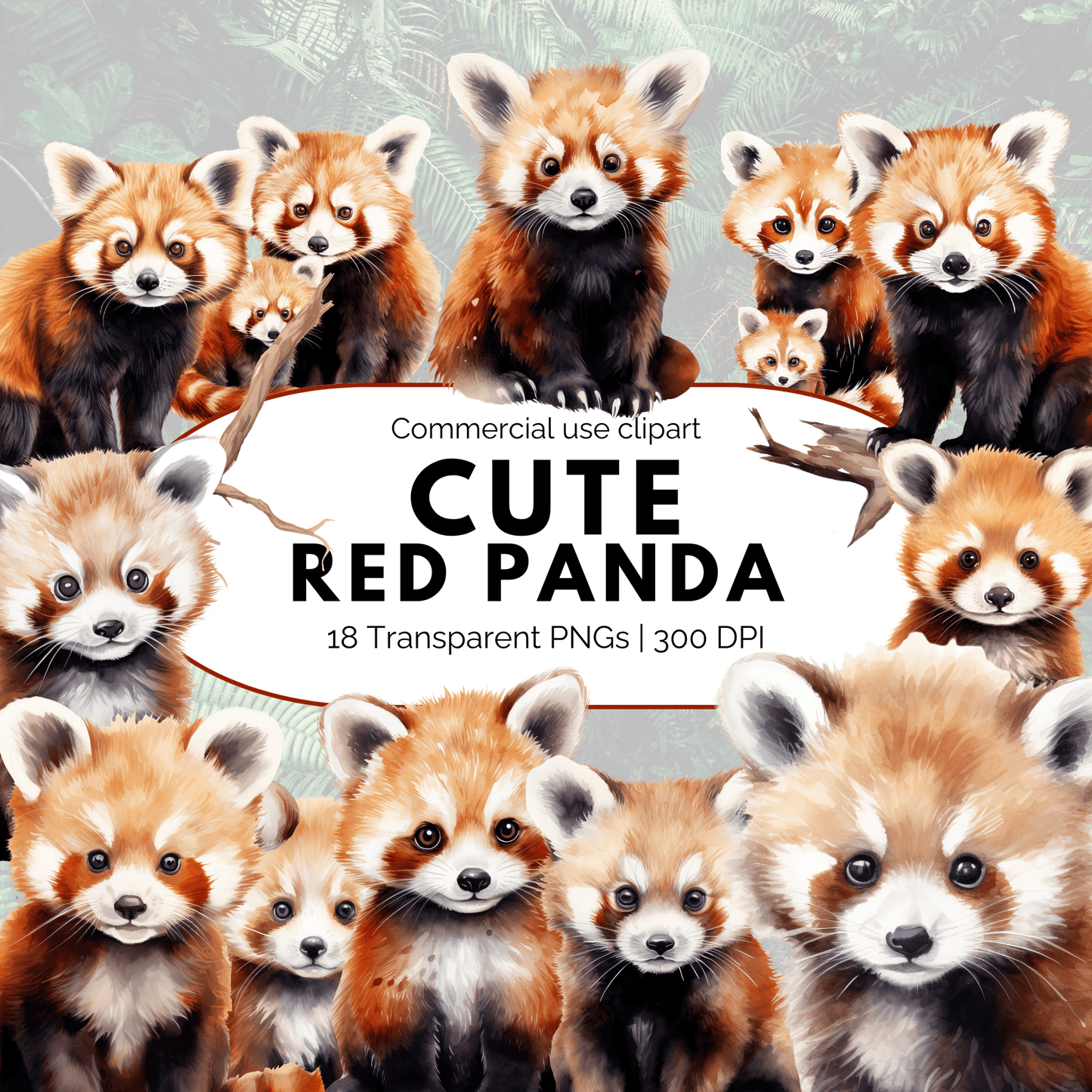 Watercolor Red Panda Clipart