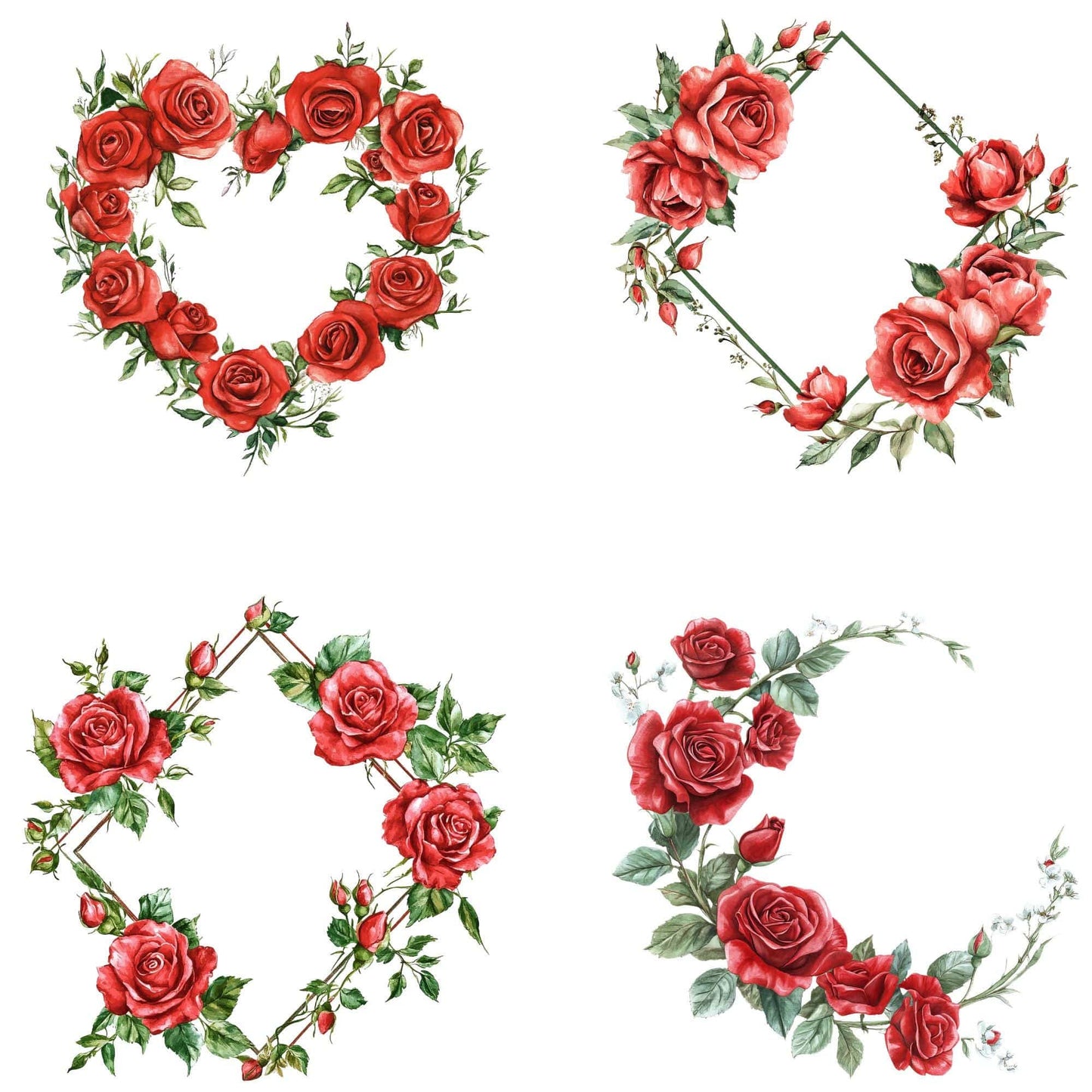 Watercolor Red Rose Floral Frame Clipart
