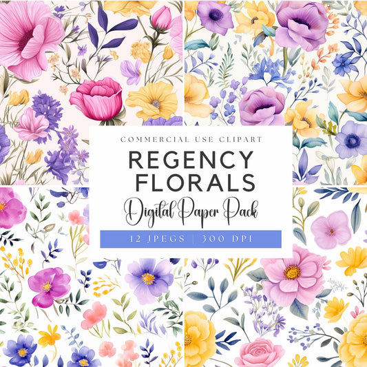 Watercolor Regency Florals Digital Papers