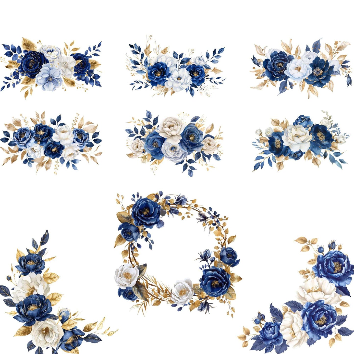 Watercolor Royal Blue Floral Clipart