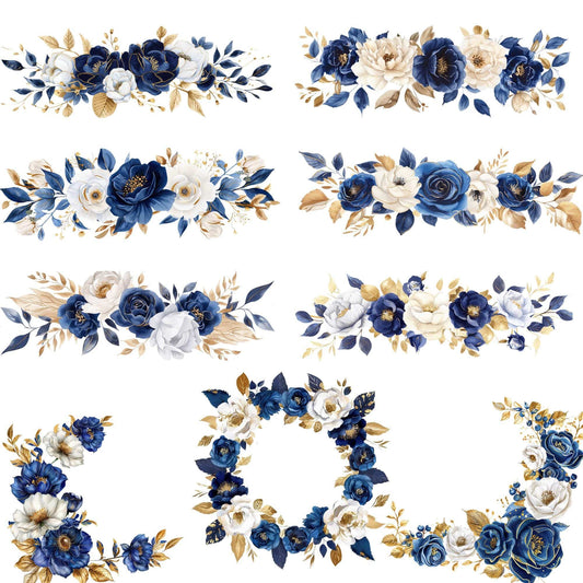 Watercolor Royal Blue Floral Clipart