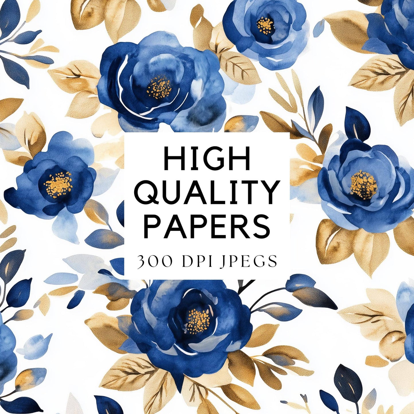 Watercolor Royal Blue Floral Clipart