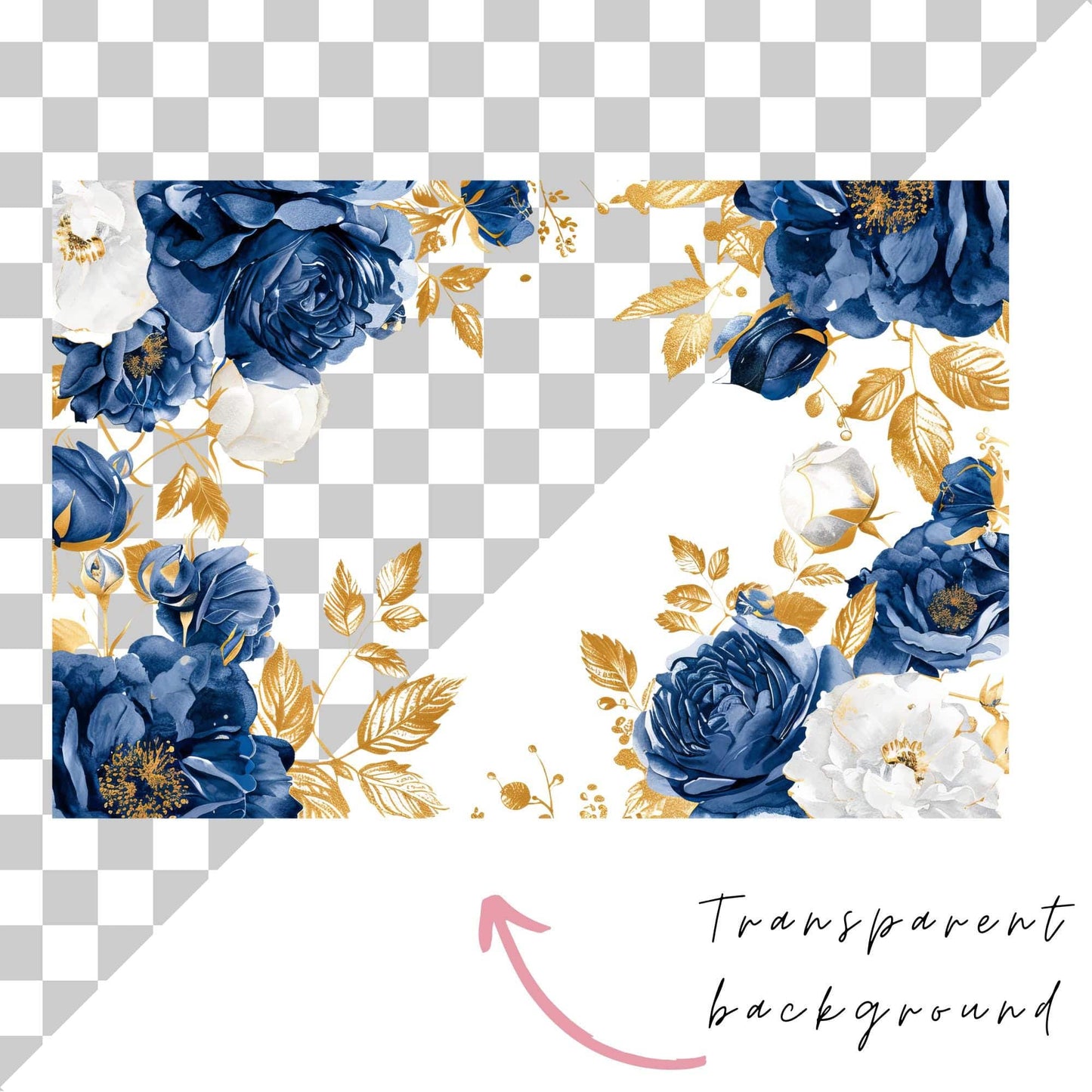 Watercolor Royal Blue Floral Frame Clipart