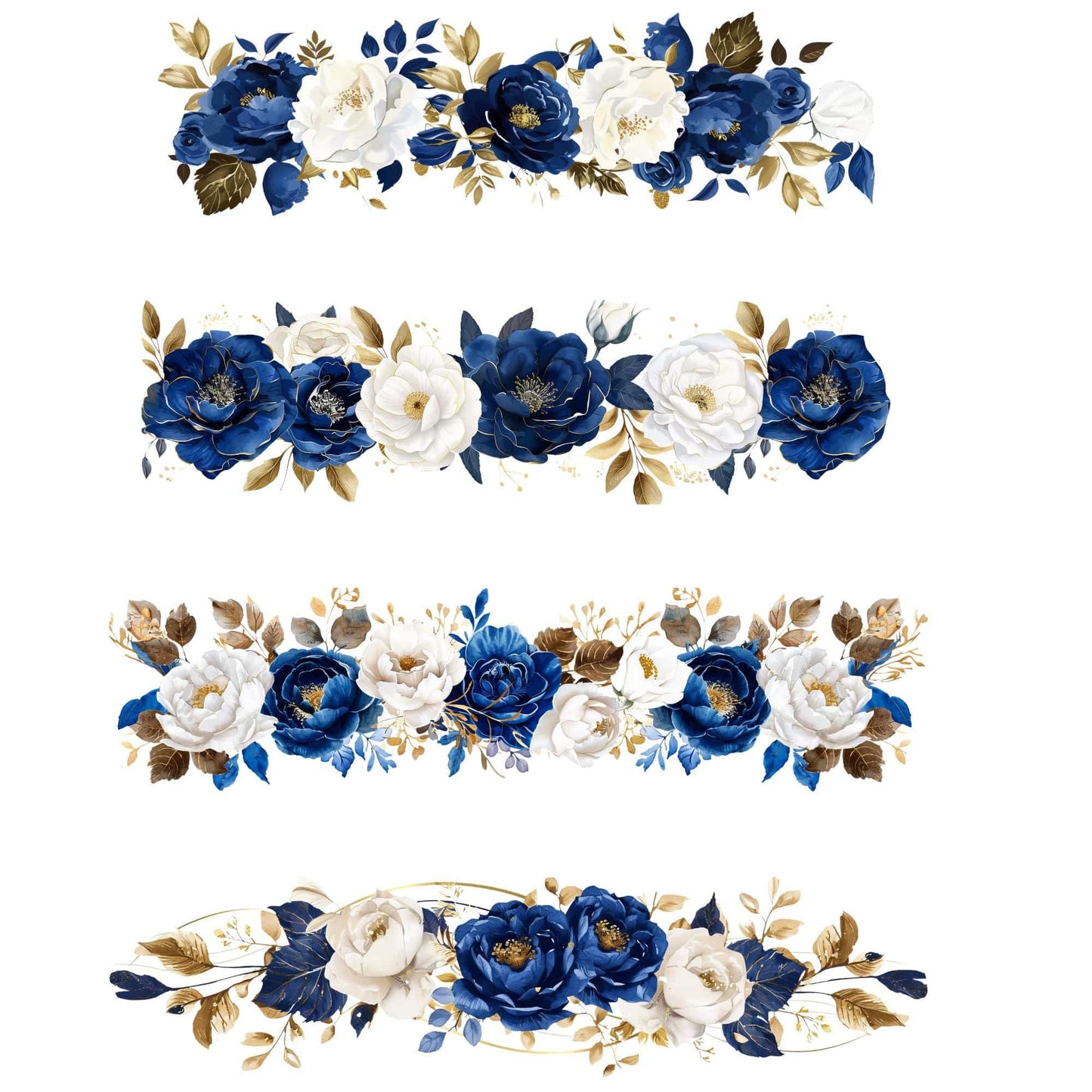Watercolor Royal Blue Floral Frame Clipart
