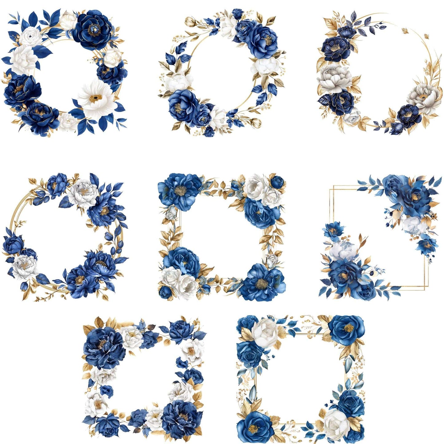 Watercolor Royal Blue Floral Frame Clipart