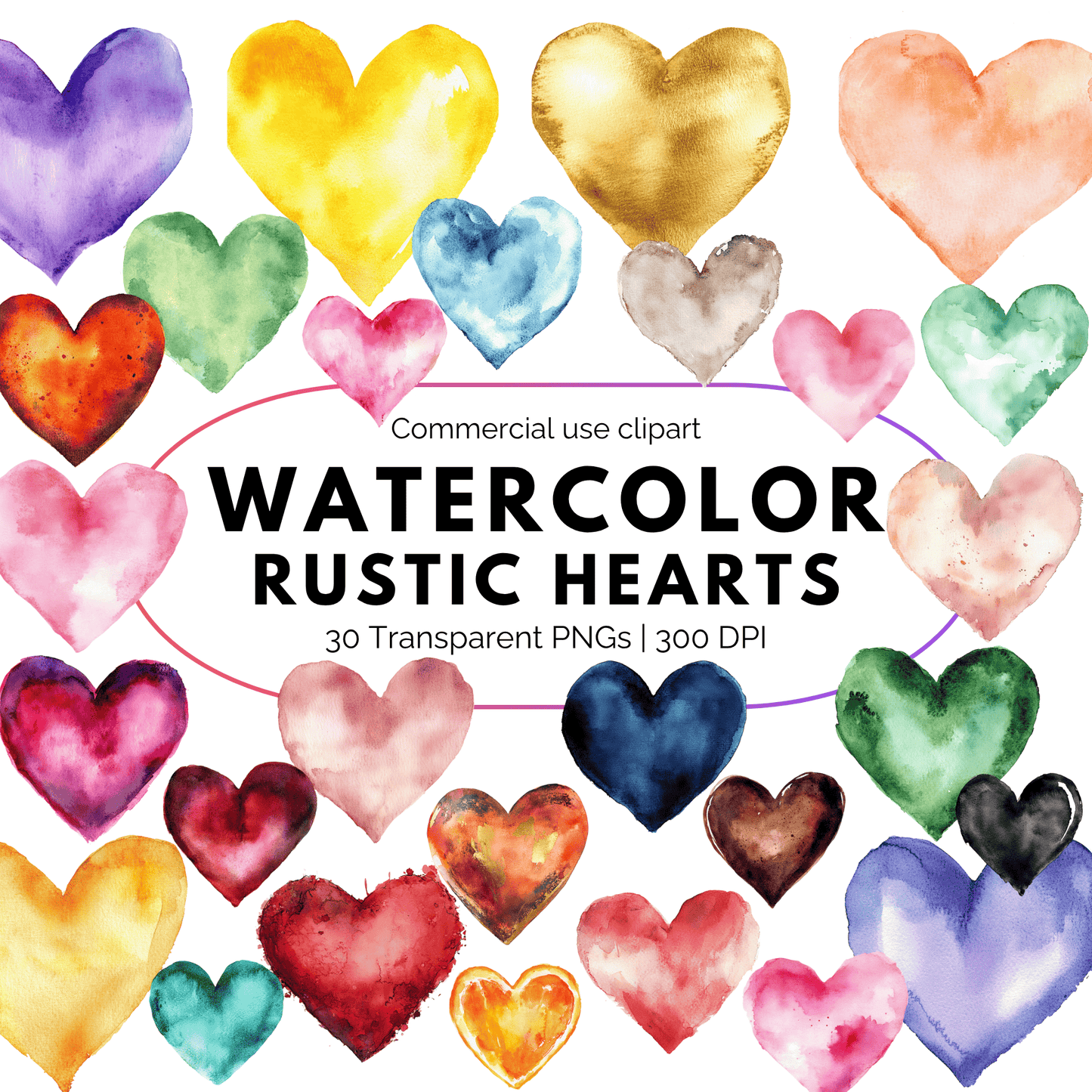 Watercolor Rustic Hearts Clipart