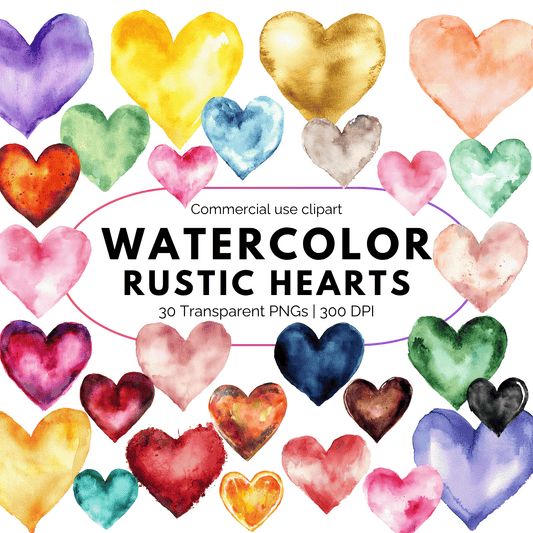 Watercolor Rustic Hearts Clipart