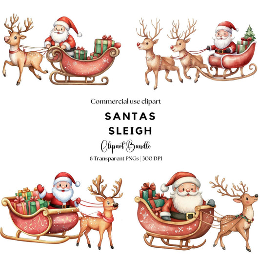 Watercolor Santa Sleigh Clipart